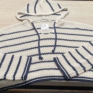 Offline by aerie Cream and Navy Striped Knit Hooded Swim Coverup or Cozy Sweater
